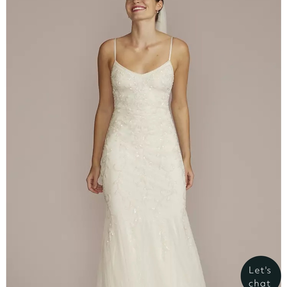 David's Bridal Allover Floral Beaded Godet Sheath Wedding Dress
STYLE# WGIN5113